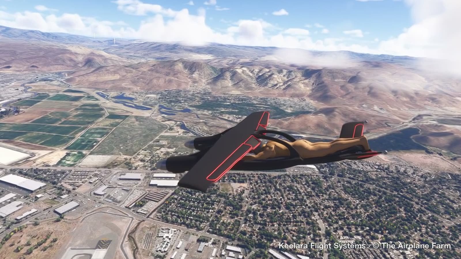 Harvest CAV in wing-borne flight over Reno, chase view