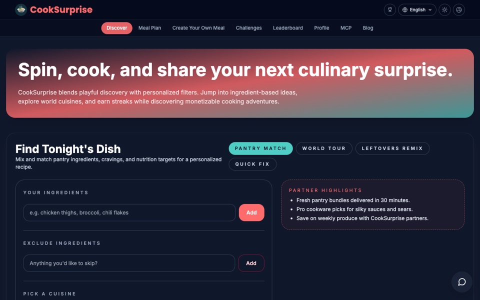CookSurprise — screenshot of the live product