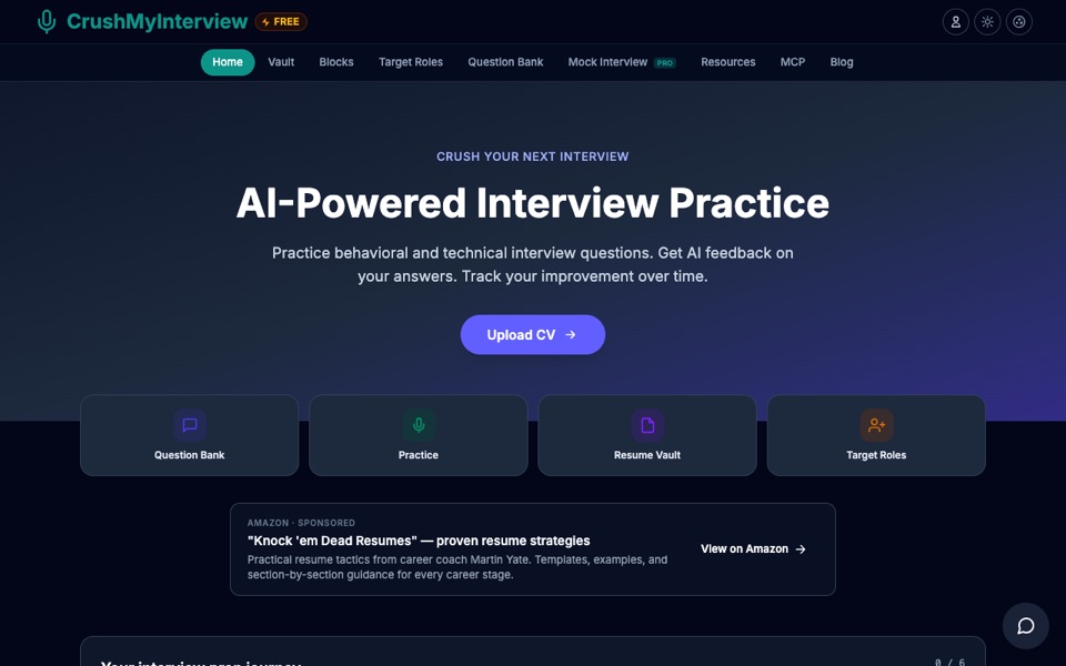 CrushMyInterview — screenshot of the live product