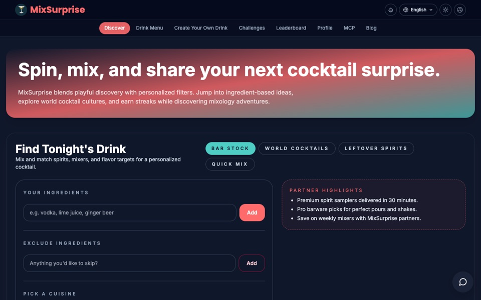 MixSurprise — screenshot of the live product