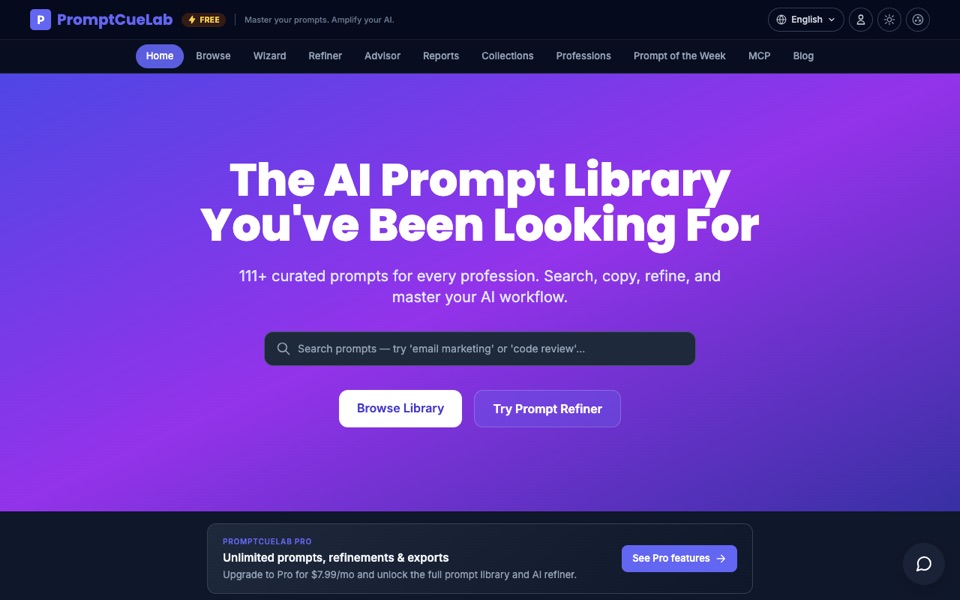 PromptCueLab — screenshot of the live product